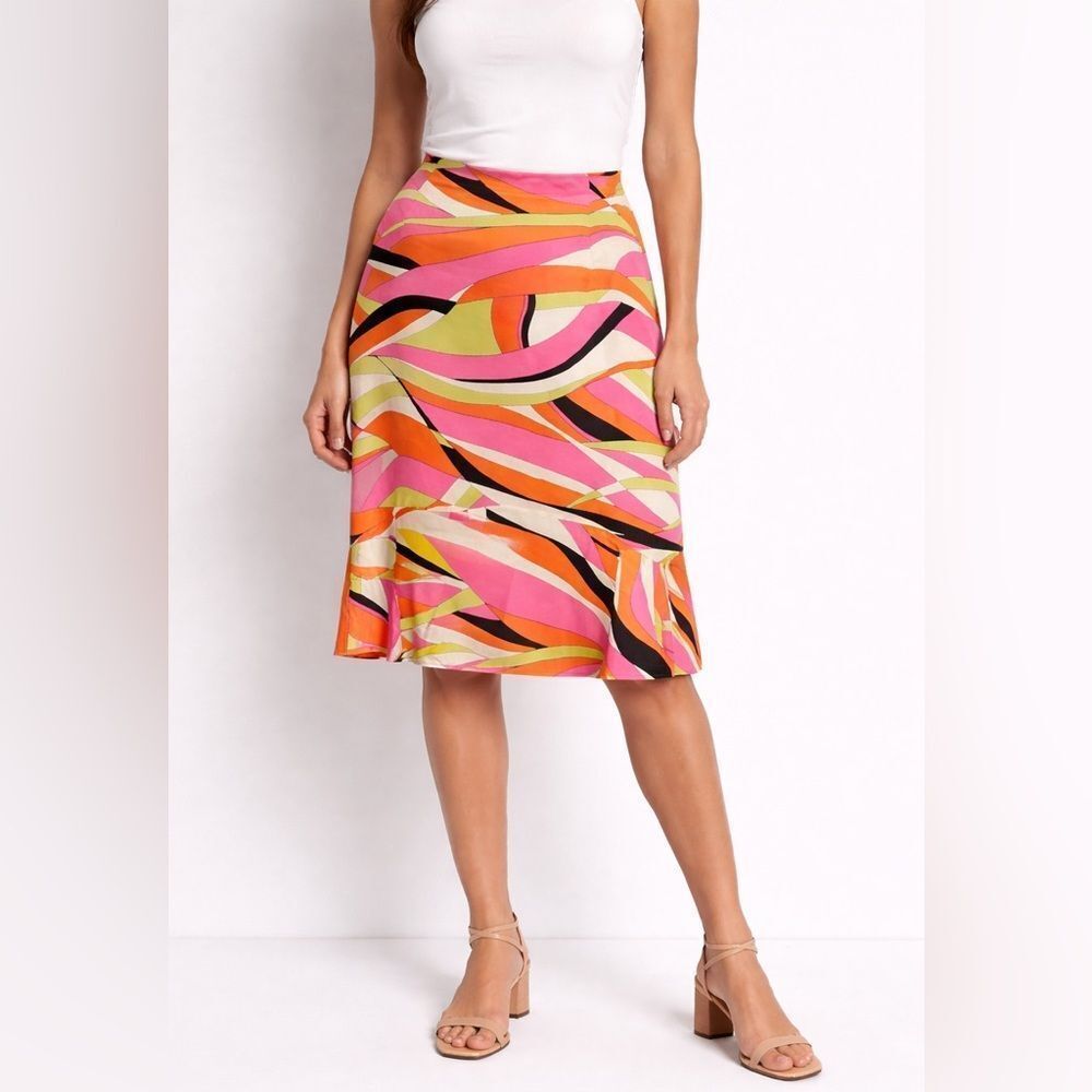 Talbots Silk Midi Skirt Women’s 10 Abstract Print Lined